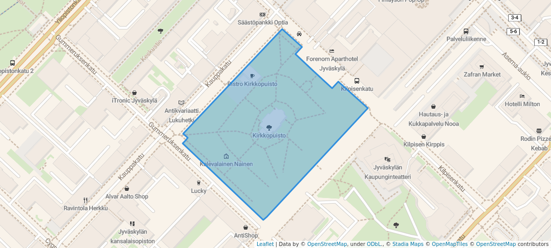 walking in Kirkkopuisto map in Jyväskylä