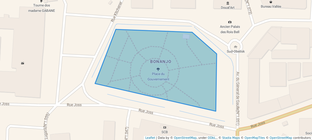 walking in Place du Gouvernement map in Douala