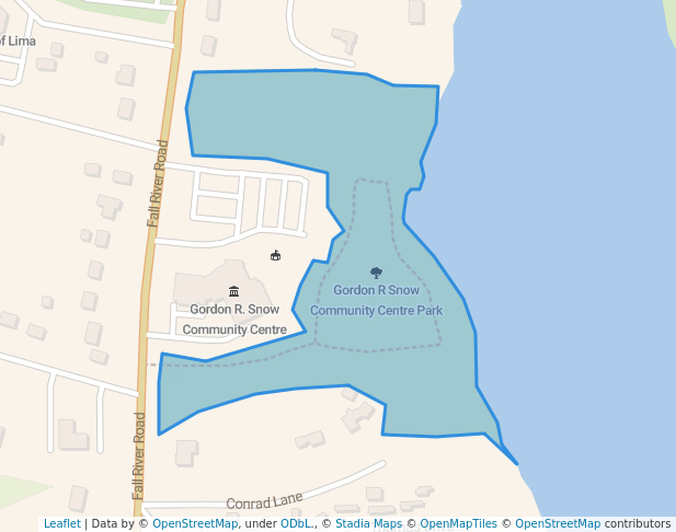 walking in Gordon R Snow Community Centre Park map in Fall River