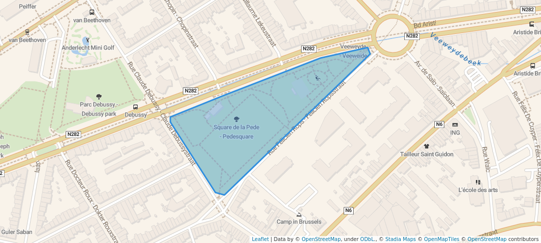 walking in Square de la Pede - Pedesquare map in Anderlecht