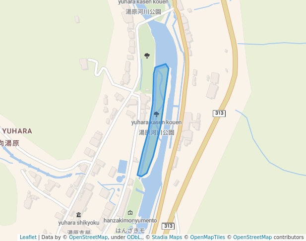 湯原河川公園 in Maniwa | Map and Routes