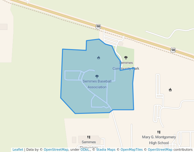 walking in Semmes Baseball Association map in Semmes