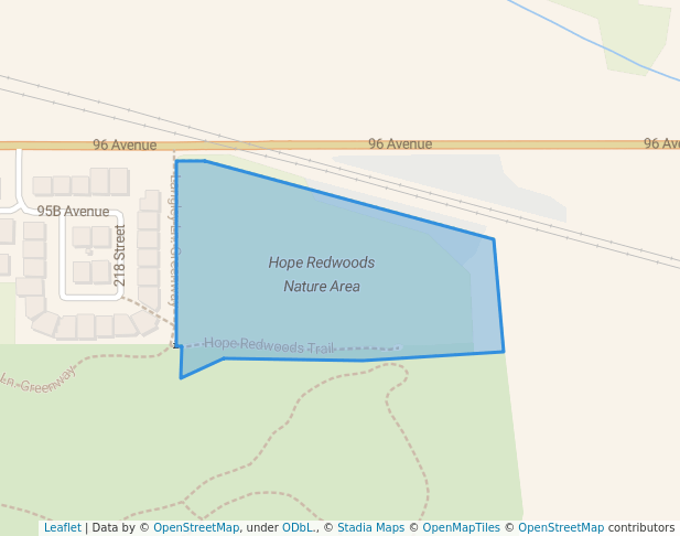 walking in Hope Redwoods Nature Area map in Langley Township