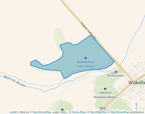 walking in Bagients Bush Scenic Reserve map in Wakefield