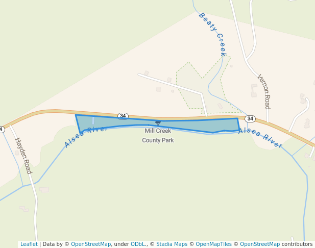 walking in Mill Creek County Park map in Alsea