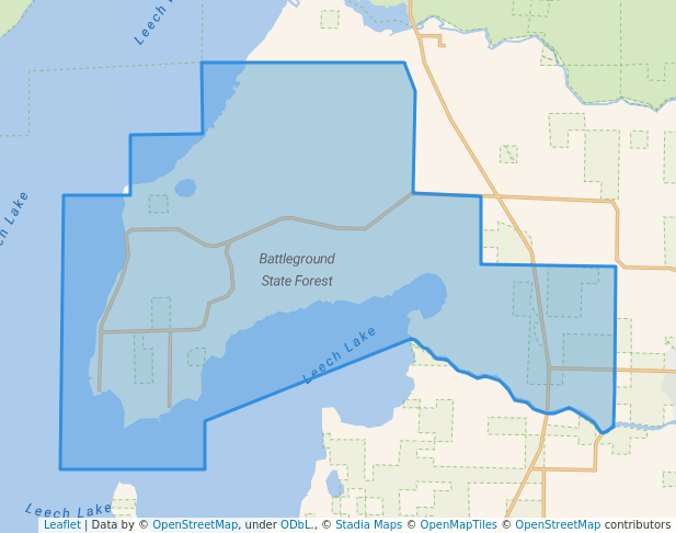 walking in Battleground State Forest map in Federal Dam