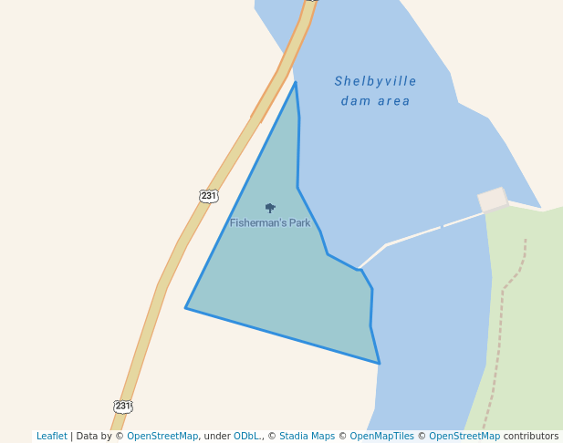 walking in Fisherman's Park map in Shelbyville