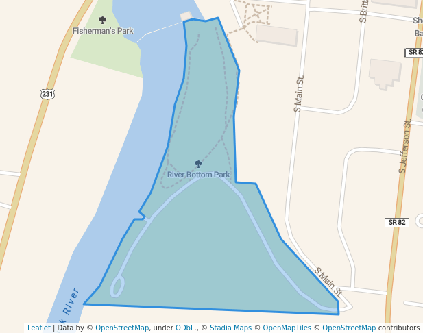 walking in River Bottom Park map in Shelbyville