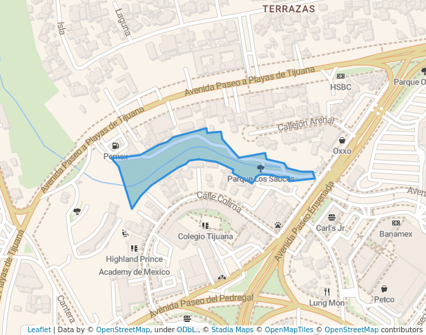 walking in Parque Los Sauces map in Tijuana