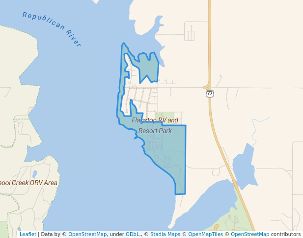 walking in Flagstop RV and Resort Park map in Milford