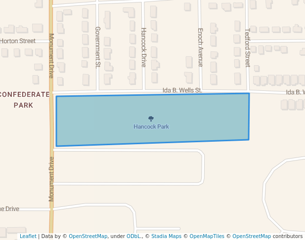 walking in Hancock Park map in Tupelo