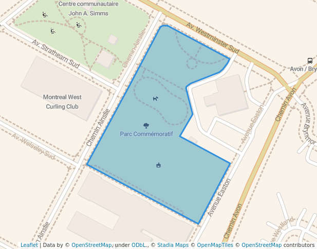 walking in Memorial Park map in Montreal West