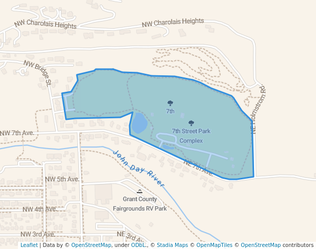 walking in 7th Street Park Complex map in John Day
