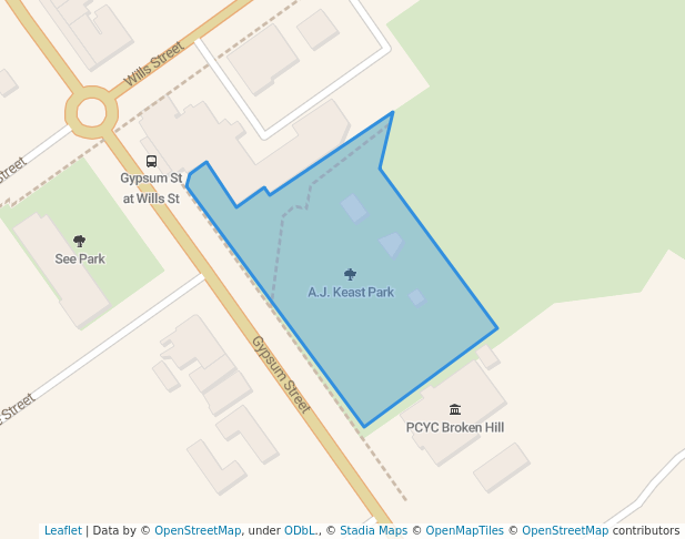 walking in A.J. Keast Park map in Broken Hill