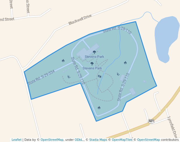 walking in Stevens Park map in Kershaw