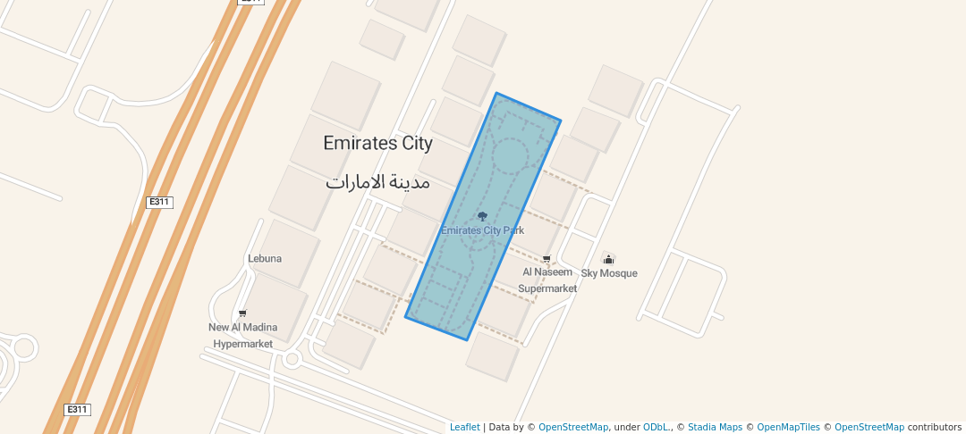 walking in Emirates City Park map in Ajman