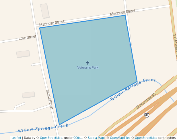 walking in Veteran's Park map in San Marcos