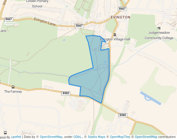 walking in Shady Lane Arboretum map in Leicester