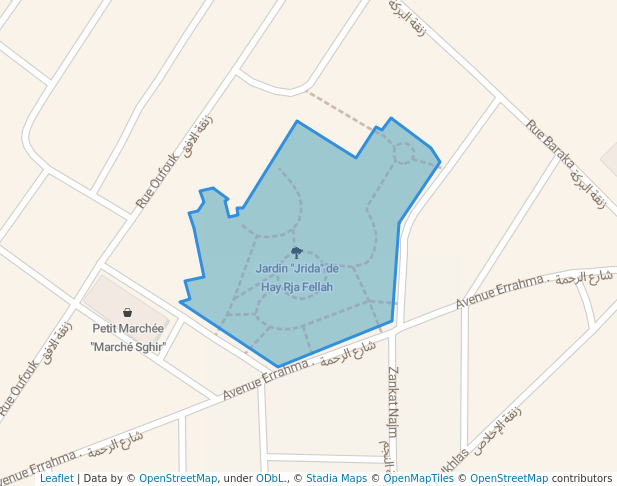 walking in Jardin "Jrida" de Hay Rja Fellah map in Rabat