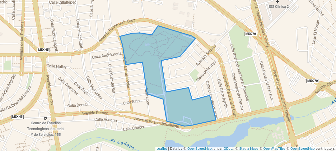 walking in Parque Deportivo el Cedazo map in Aguascalientes