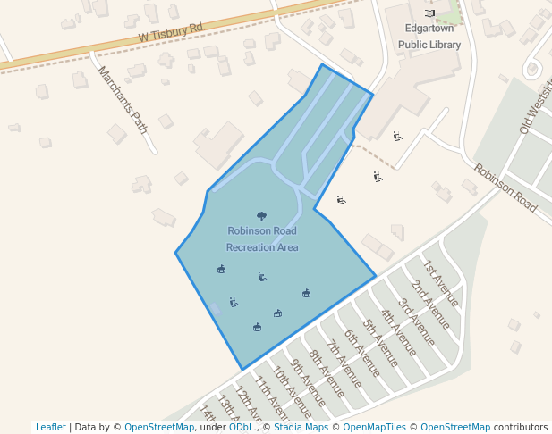 walking in Robinson Road Recreation Area map in Edgartown