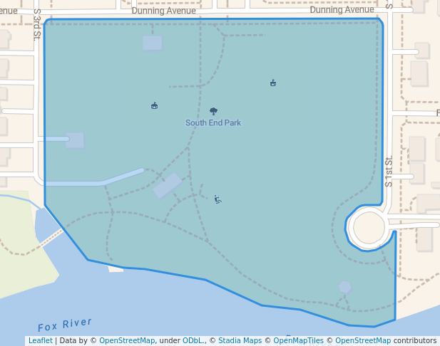 walking in South End Park map in West Dundee