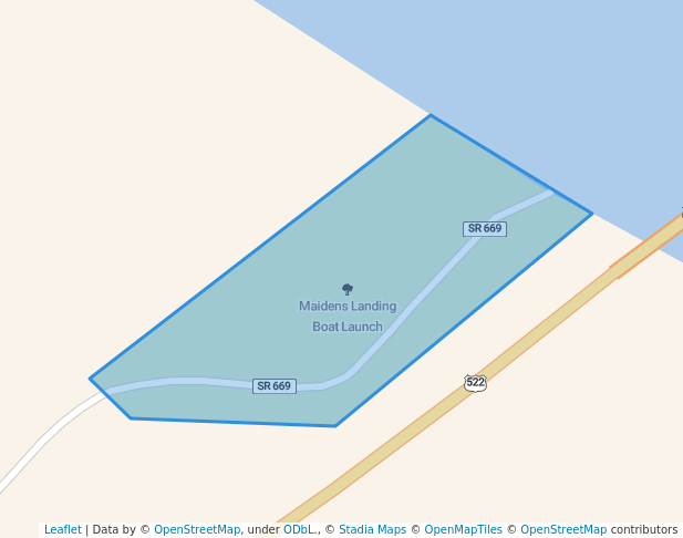 walking in Maidens Landing Boat Launch map in Powhatan