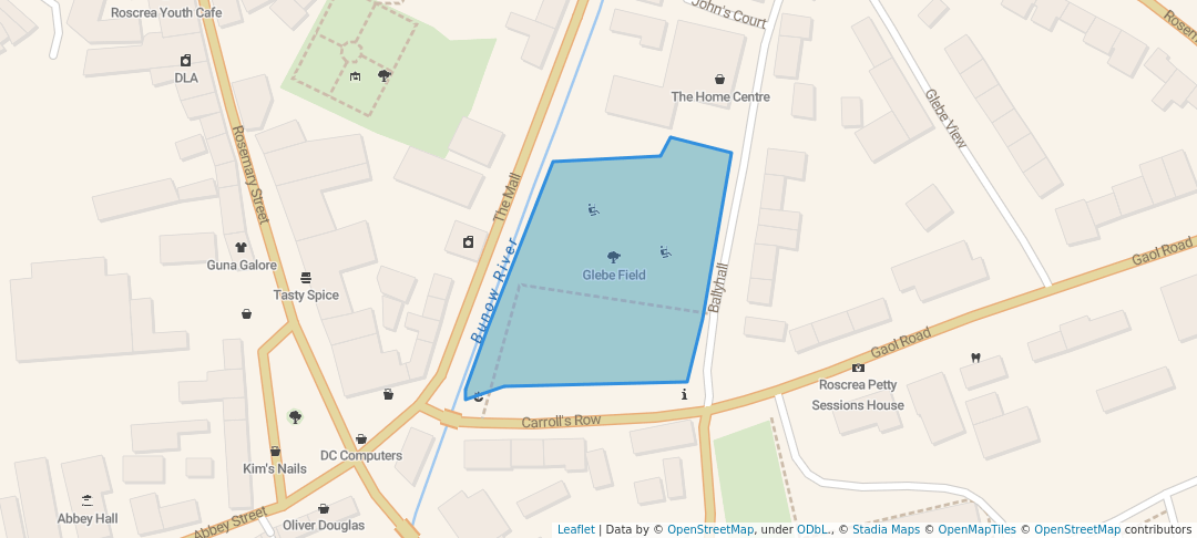 walking in Glebe Field map in Roscrea