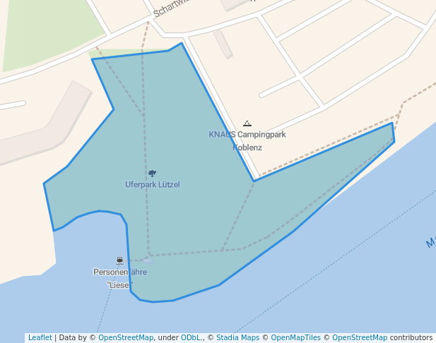 walking in Uferpark Lützel map in Koblenz