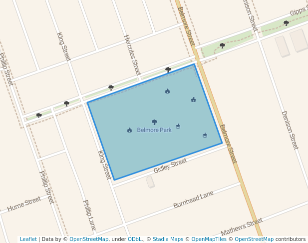 walking in Belmore Park map in West Tamworth