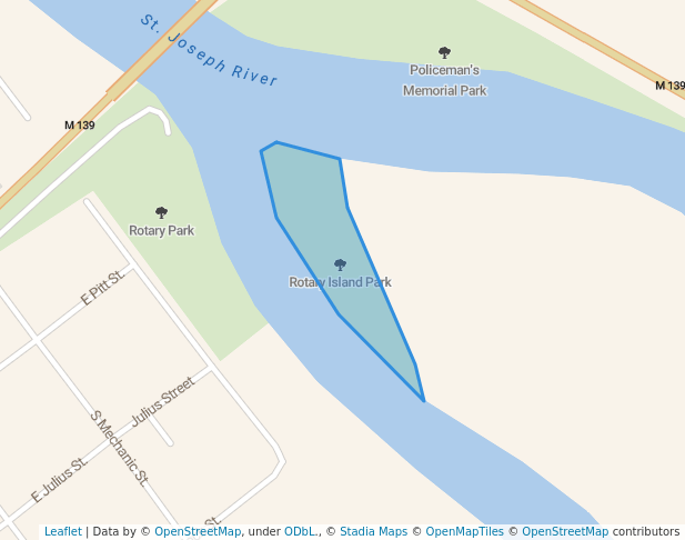 walking in Rotary Island Park map in Berrien Springs