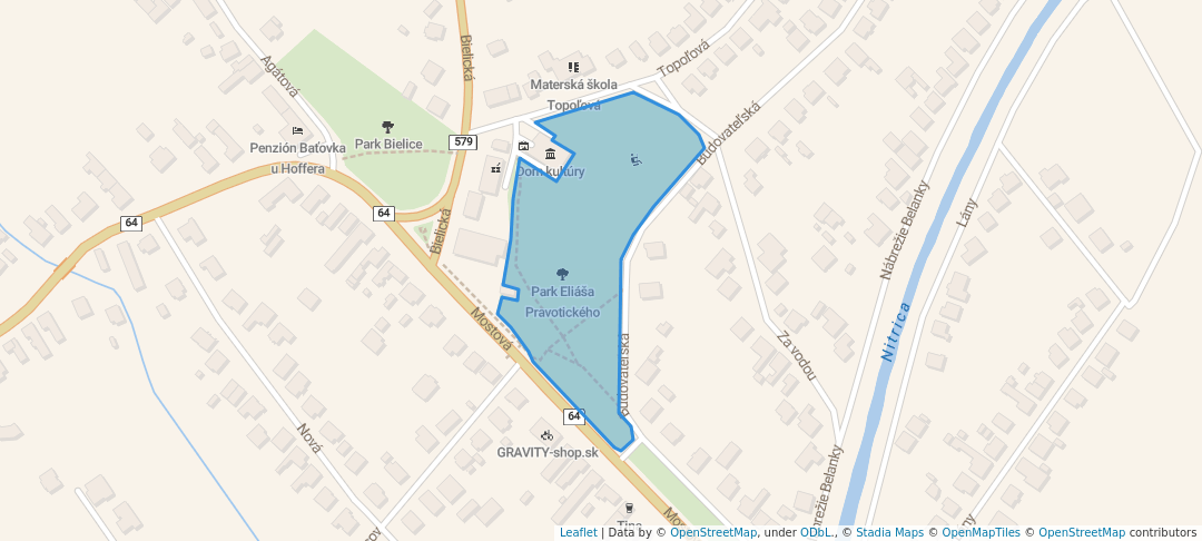 walking in Park Eliáša Pravotického map in Partizánske