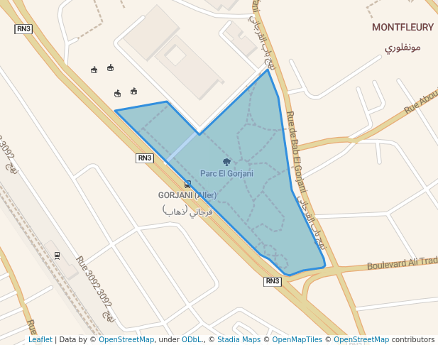 walking in Parc El Gorjani map in Tunis