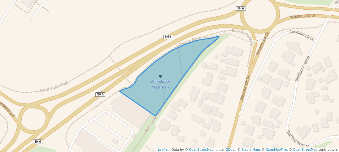 walking in Annesbrook Youth Park map in Nelson