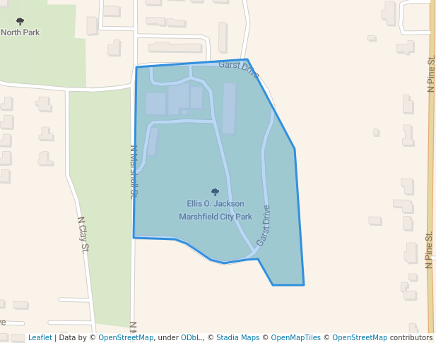 walking in Ellis. O. Jackson Marshfield City Park map in Marshfield