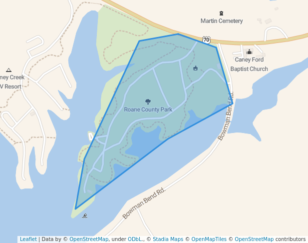 walking in Roane County Park map in Harriman