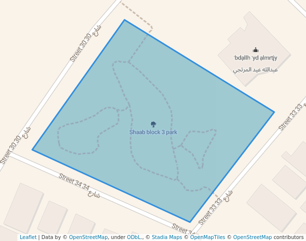 walking in Shaab block 3 park map in Hawally