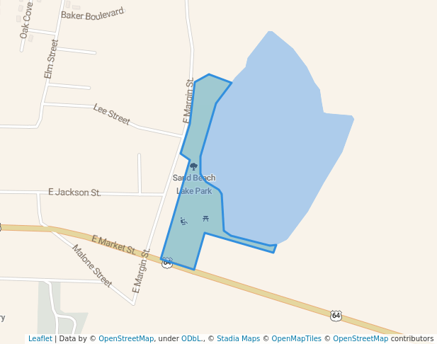 walking in Sand Beach Lake Park map in Bolivar