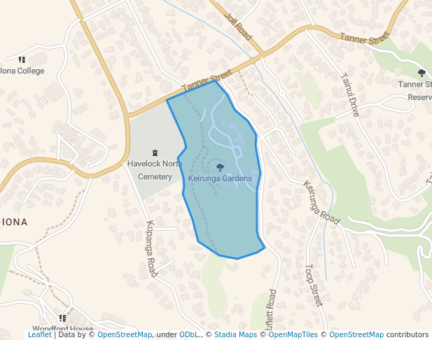 walking in Keirunga Gardens map in Havelock North