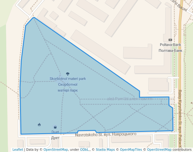 walking in Скорботної матері парк map in Poltava