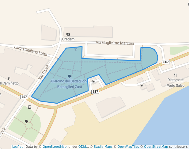 walking in Giardino del Battaglione Bersaglieri Zara map in Terracina