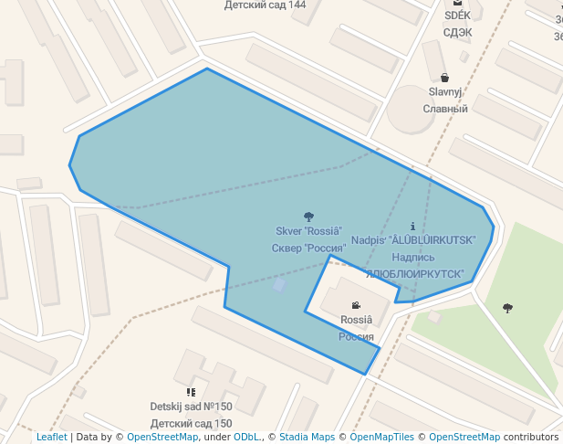 walking in Сквер "Россия" map in Irkutsk