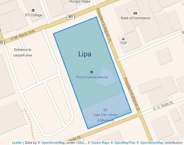 walking in Plaza Independencia map in Lipa