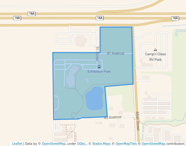walking in Exhibition Park map in Stony Plain