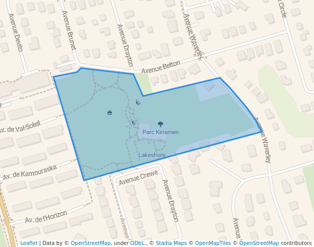 walking in Parc Kinsmen map in Pointe-Claire