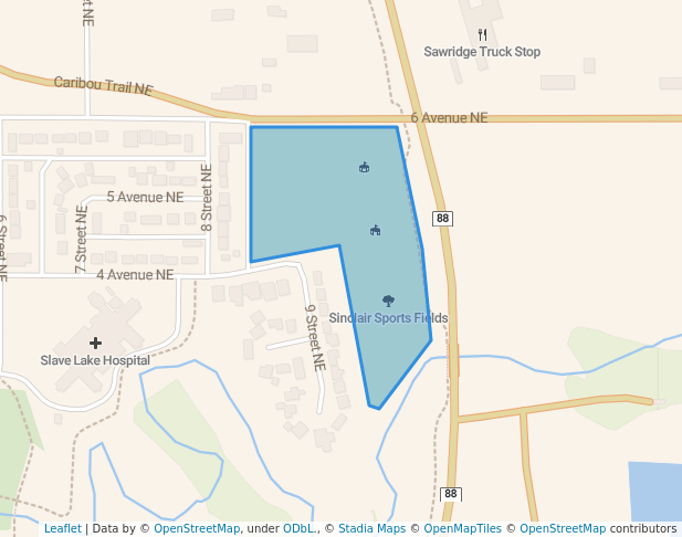 walking in Sinclair Sports Fields map in Slave Lake
