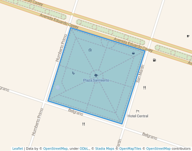 walking in Plaza Sarmiento map in Pigue