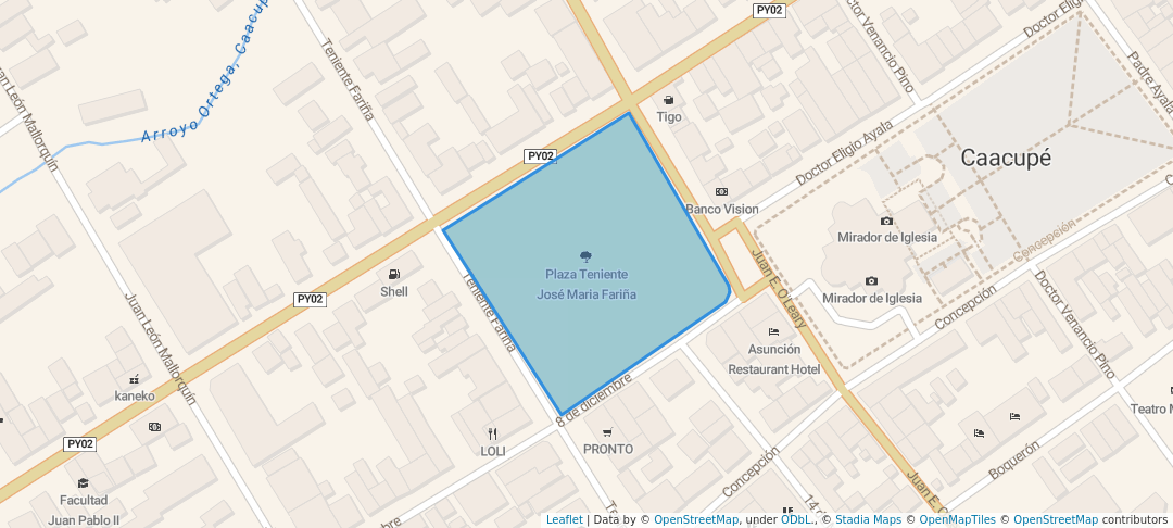 walking in Plaza Teniente José Maria Fariña map in Caacupé