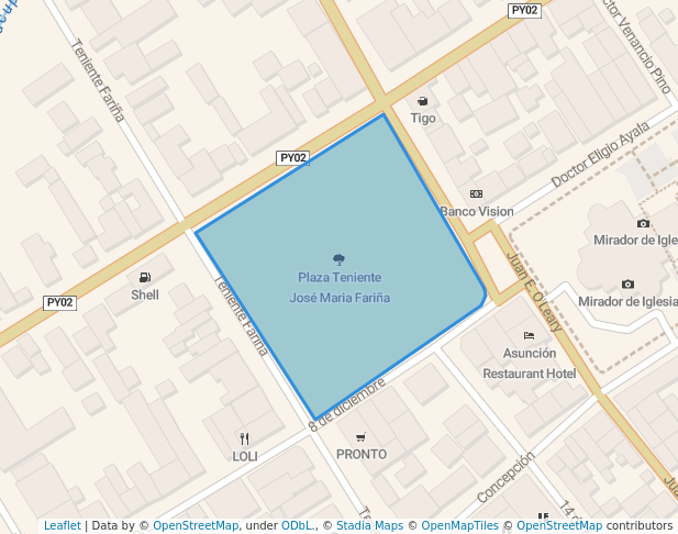 walking in Plaza Teniente José Maria Fariña map in Caacupé