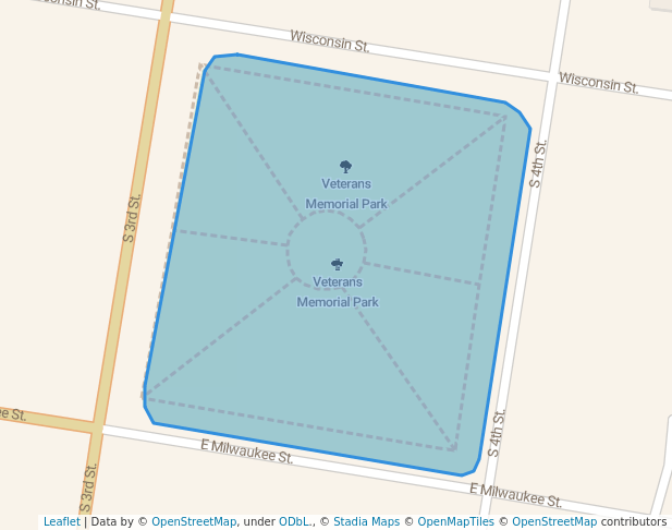 walking in Veterans Memorial Park map in Watertown